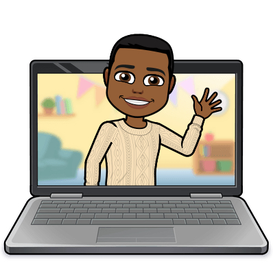 a cartoon of Kennedy's bitmoji avatar waving from a computer